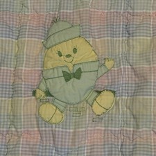 Vtg Humpty Dumpty Baby Quilt Quilted Blanket Comforter Pastel Plaid 1980  s