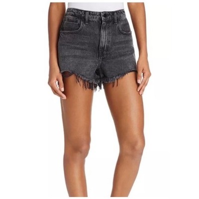 Alexander Wang Bite High Rise Raw Hem Denim Shorts Black 26