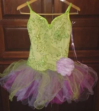 Curtain Call #R110 Green/Pink Sequin Dance Costume Women's Size 12 Brand New
