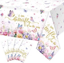 4 Pack Butterfly Baby Shower Tablecloth, Little is On The 4
