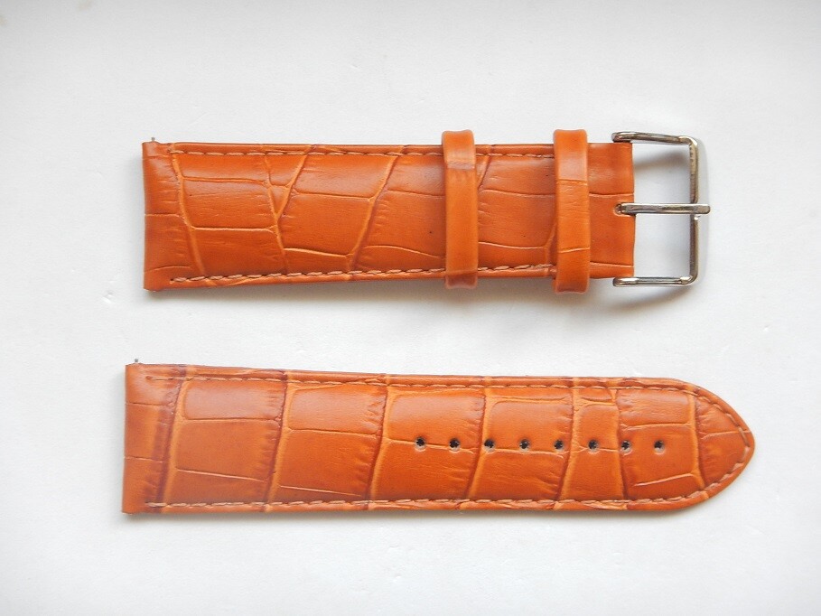 Bracelet De Montre Cuir Veau Façon Alligator 26mm - Marron Couture Blanche (neuf)
