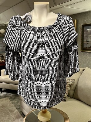 #ad #ad White House Black Market NWT Women#x27;s S Off The Shoulder Shadow Stripe Blouse Top $11.21