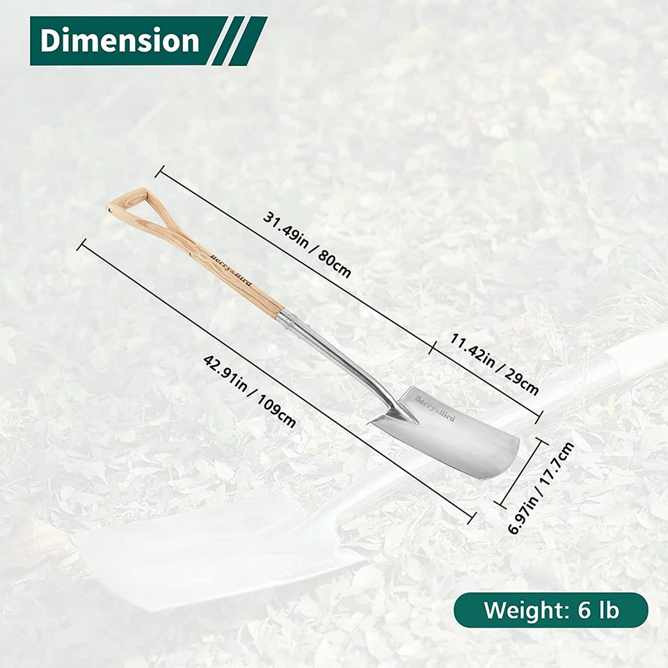 Berry&Bird 43'' Garden Digging Spade Stainless Steel Square Border Spade Tools - Image 2 of 4