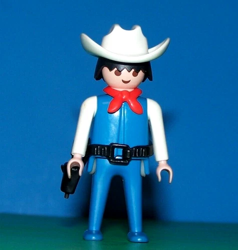 Vintage Playmobil 3461 Saloon COWBOY Replacement Male Figure Blue / White hat
