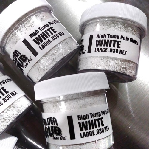 NEW 2 OZ. Jar WHITE Hi-Temp Glitter .030 Hex Fishing Lure Making plastisol glitter flake by Golden Grub for soft bait making