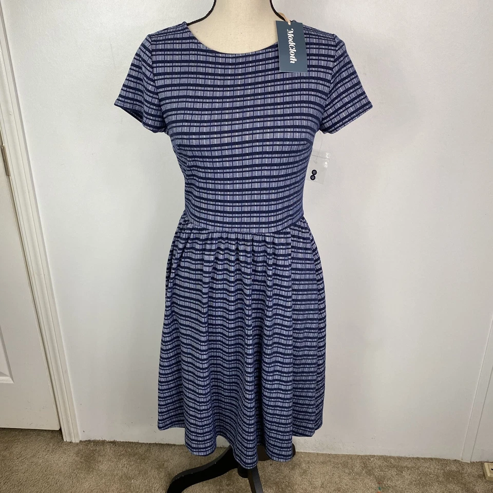 NWT Modcloth Women’s Blue Striped Knit Mini Dress Sz M - Image 2 of 4