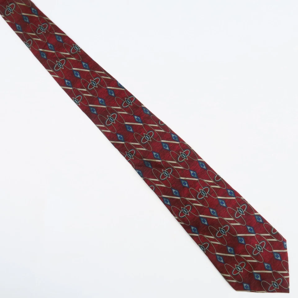 Barrington Mens Neck Tie Red Blue Abstract Geometric Print Silk USA Made 58x4 - Image 2 of 4