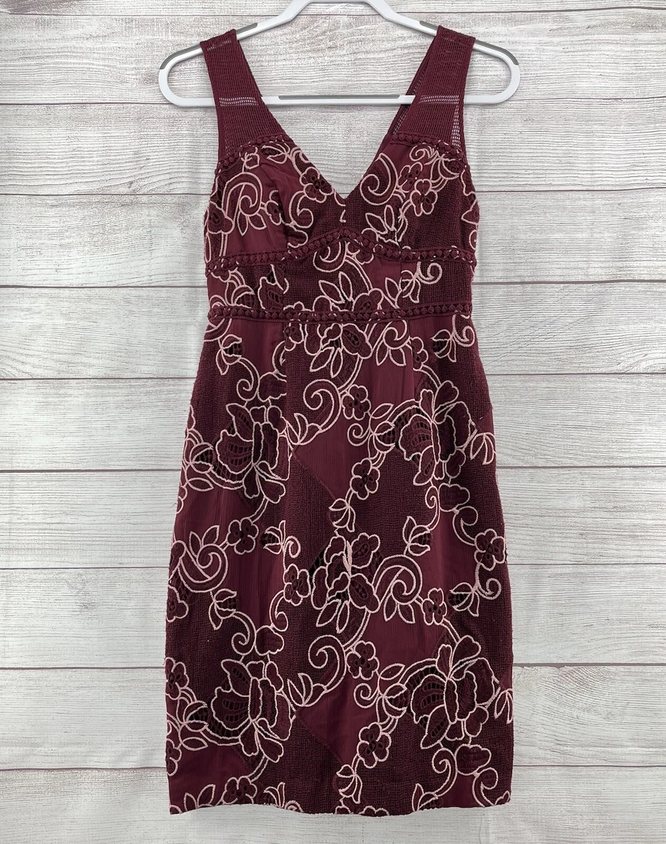 knee length dresses for ladies Anthropologie Red Lace "Summer Moon Dress" by Maeve, Size 6, Originall   The Mustard Dandelion