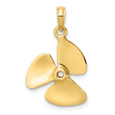 Real 10kt Yellow Gold 3-D Polished Three Blade Propeller Charm