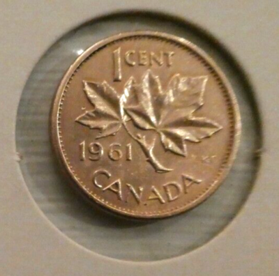 CANADA 1 CENT 1961 ELIZABETH II DEI GRATIA REGINA coin, with