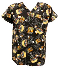 Womens Microfiber Ultra Soft Touch Medical Scrub Skeeletos Black Base XLarge