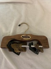 Walnut Tie Hanger Wood gold Hollywood Regency vtg closet 20 Bernard clips NYC