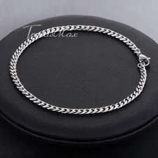 11" Silver Curb Cuban Link Anklet Bracelet Stainless Steel Beach Chain 3/5/7mm 