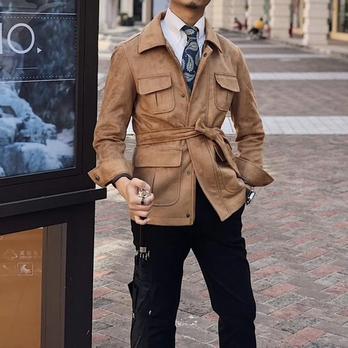 VETEMENTS Giacca uomo scamosciata safari cappotto cintura slim fit tasche caccia top outwear