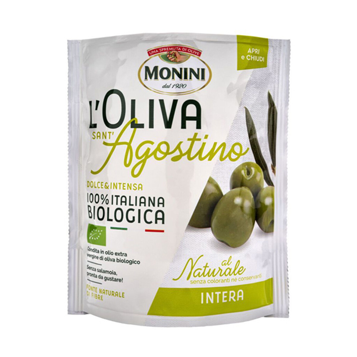 Monini Sant Agostino Bio Aceitunas Verdes Deshuesadas Italia Al Natural 150g