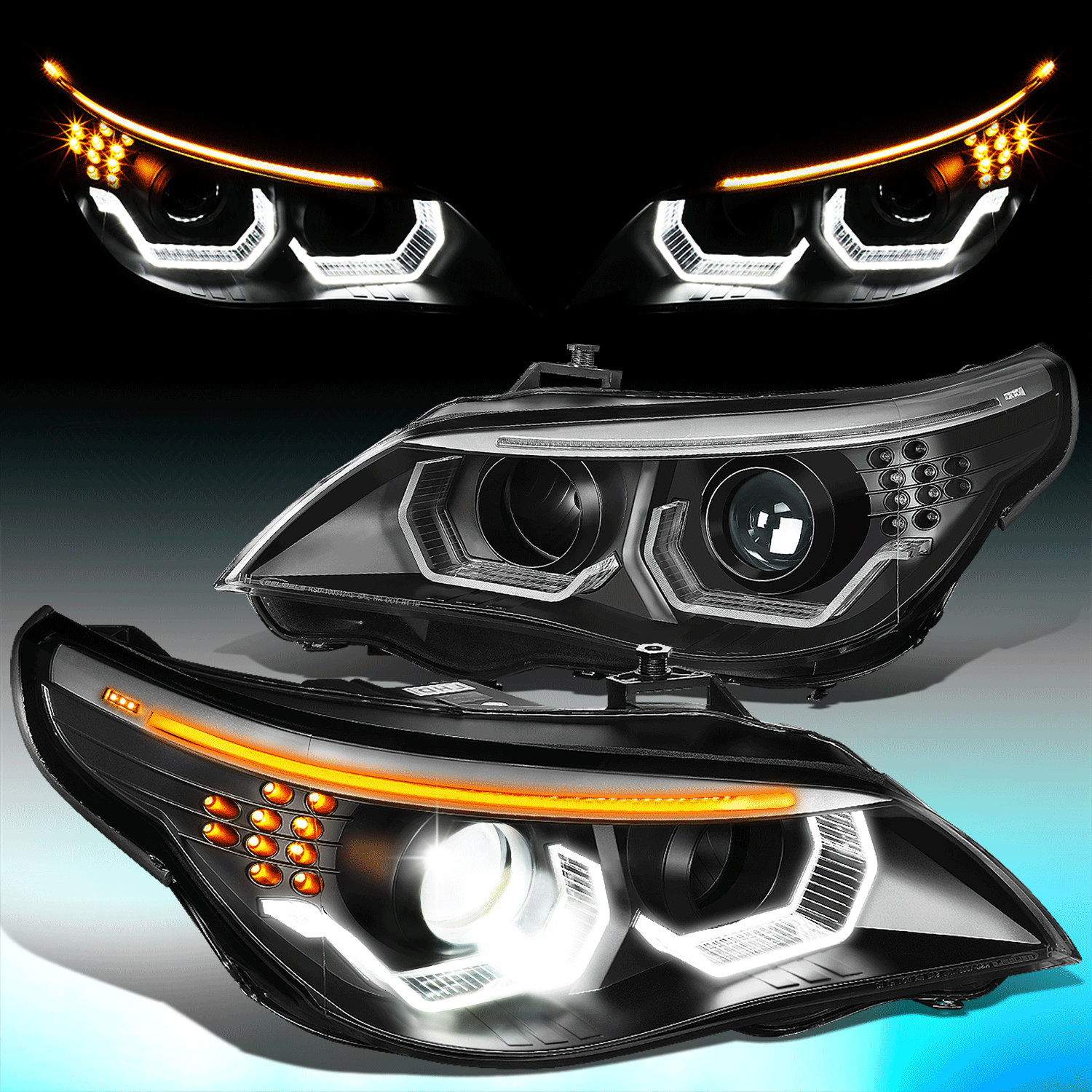 For 2008 2010 BMW E60 528i 535i xi M5 3D LED DRL HID Projector Headlight Black