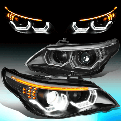 For 2008-2010 BMW E60 528i 535i xi M5 3D LED DRL HID Projector Headlight Black - Picture 1 of 12