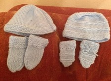 Hand Knitted Baby Hats  Mittens X 2