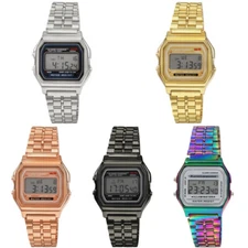 33mm Fashion Men's Women Metal Band Retro Style LED Digital Sports Watch