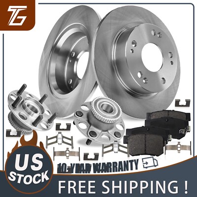 Rear Brake Rotors Pads Wheel Bearing Hubs Kit for 2003 - 2007 Honda Accord