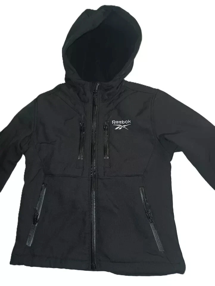 Reebok Boys Soft Shell Zip Up Hoodie Jacket Zipper Pockets Logo Black Sz 7 B002 - Image 2 of 4