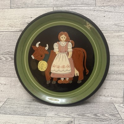 Vintage Burkart Handarbeit Ceramic Dish Swiss Milkmaid Cow Handmade Signed