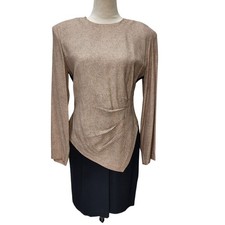 Scarlett Tan Black Long Sleeve Dress Shoulder Pads 80s Career Business Vtg 7