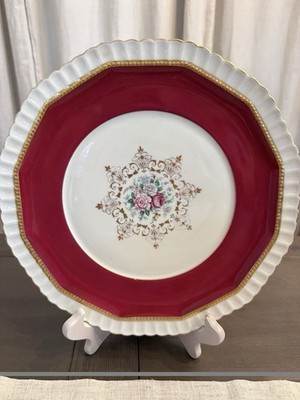11  Coronado H&C Chop Plate Serving Platter 1930 Haas Czjzek Maroon Band Scallop