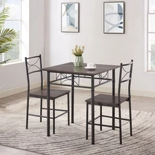 3 Piece Dining Table Set Square Table & 2 Stools Kitchen Breakfast Furniture