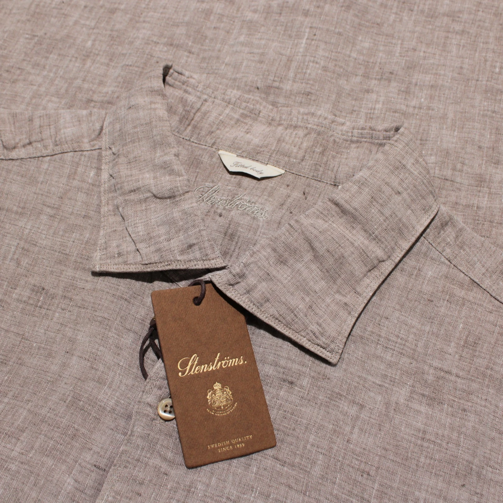 Stenstroms NWT Casual Button Down Shirt Size XXL in Brown Melange 100% Linen