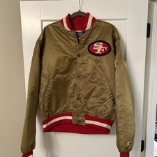 Vintage San Francisco 49ers Satin Starter Jacket Bomber Made in USA Gold Large