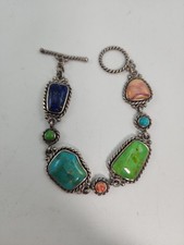 Beautiful Colors Sterling Silver Multi Colored Stone Bracelet 7"