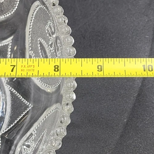 Serving Bowl by Dugan Glass Jeweled Heart Beaded Edge 8.5"x3.5" Clear Sandwich - Picture 7 of 8