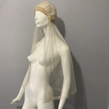 Vintage 1920 s Antique Juliet Bridal Cap Wedding Veil Silk Ribbon Netted Lace