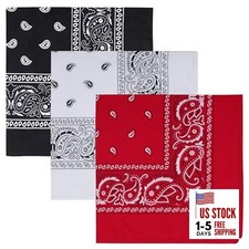 100 Cotton Large Bandanas for Men and Women, 22 Inch Black / White / Red