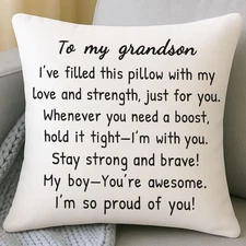 To My Grandson White Throw Pillow Cover 18 X 18 Inch, Gifts for Grandson from Gr