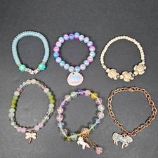 SET OF 6 Girls Bracelets 5 Elastic  1 Chain UNICORN DRAGONFLY TURTLE BFF SHELL