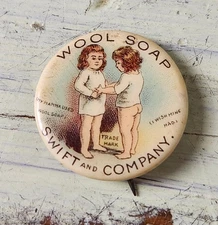 Antique Swift & Co Wool Soap Pinback Button Whitehead Hoag Advertising 1890s