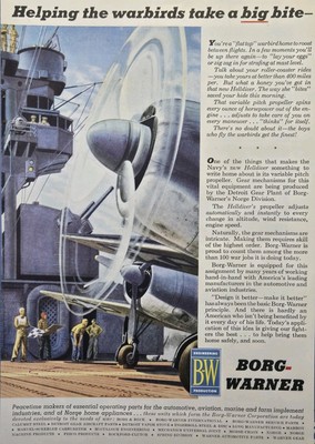 Borg-Warner Curtiss SB2C Helldiver Dive Bomber Navy Carrier Deck Vintage Ad 1944