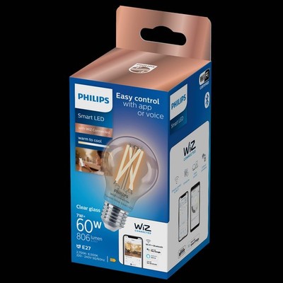 Philips WiZ Smart LED A60 Birne 7W = 60W E27 klar CCT 2700K - 6500K Alexa WiFi 