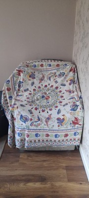 Vingate Bouchara Tablecloth French Hens Tulips Rare Gorgeous Vibrant Cotton  