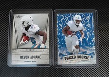 2023 Leaf Devon Achane RC Lot (2) – Prized Rookie BLUE SPARKLE /20 & Leaf Draft