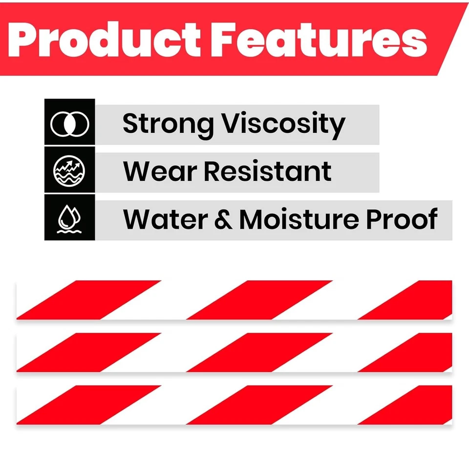 ADHES Cinta de Peligro Advertencia de Seguridad Rojo Blanco Raya PVC Cinta de Precaución Autoadhesiva Foto 3 de 4