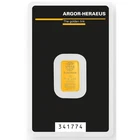 2 gram Gold Argor Heraeus Bar 2 g .9999 Fine Gold - In Assay