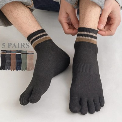 5 Pairs Men Toe Socks with Separate Fingers Sports Low Cut Ankle Socks High Qual