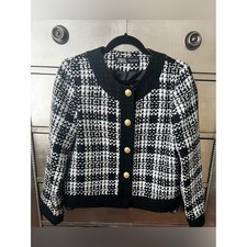Zara Black White Tweed Blazer with Gold Buttons