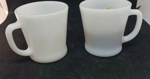 Vintage Fire King Milk Glass D Handle Coffee Mugs set of 2