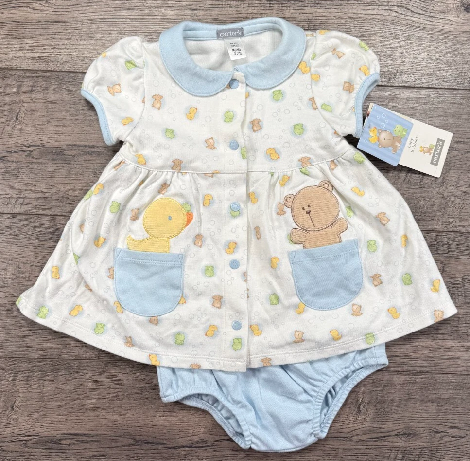 Baby Girl Clothes New Vintage Carter's 6 Month 2pc Baby Bubbles Duck Bear Dress