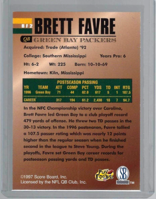 1997 Score Board Brett Favre Super Bowl XXXI Brett Favre #BF2 HOF