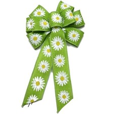 Small 5-6" Hand Made Green Shasta Daisy Wreath Bow - White Summer Spring Yellow